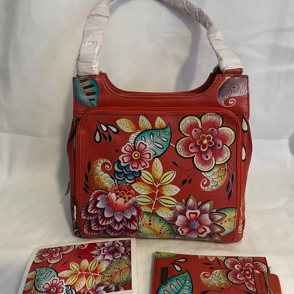 Anuschka Red Floral Shoulder Bag